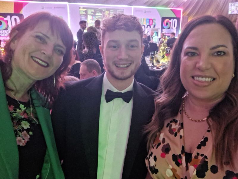 Dolphin CFO Jane Brassington, apprenticeship award winner Josh Garland and Dolphin COO Rachel Willetts together at the awards ceremony